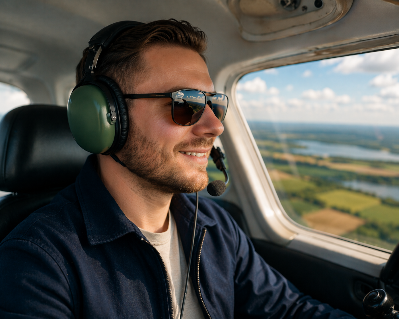 Dennis in het vliegtuig